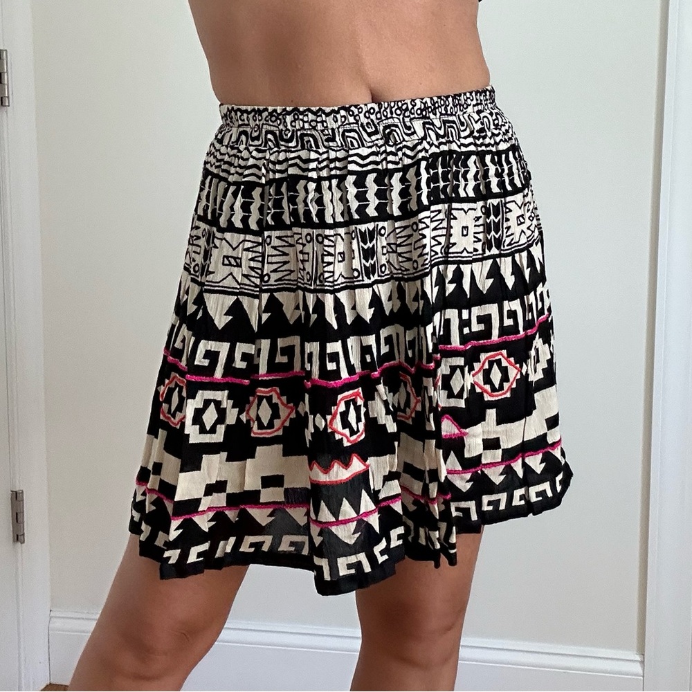 Aztec Graphic Print Mini Skirt With Embroidery Detail